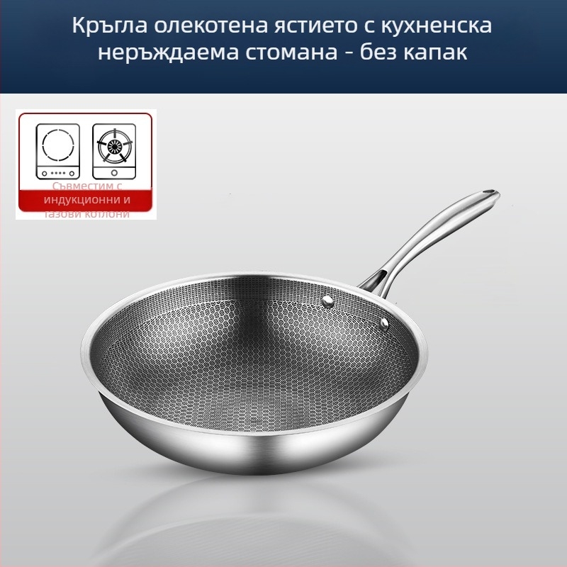 Уок от неръждаема стомана с покритие против залепване, дълбоко дъно, 1 кг, съвместим с всички котлони, модерен минималистичен стил