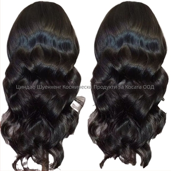 Перука SH-125, предна дантела, синтетични влакна устойчиви на високи температури, дълга къдрава коса със странични бретончета, естествен стил