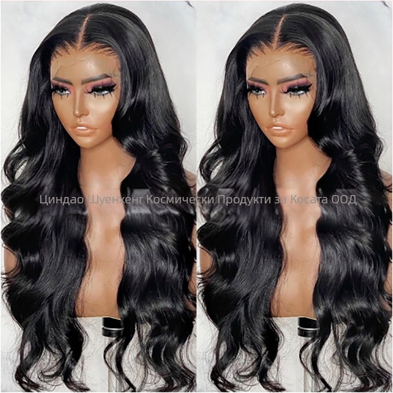 Перука SH-125, предна дантела, синтетични влакна устойчиви на високи температури, дълга къдрава коса със странични бретончета, естествен стил