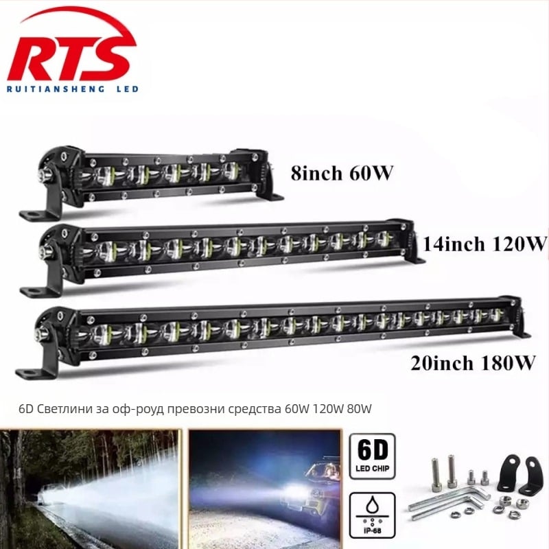 LED лента за автомобил с 6D лещи | едноредова, ултра тънка, 180W, 12–24V, 18000LM, 6500K