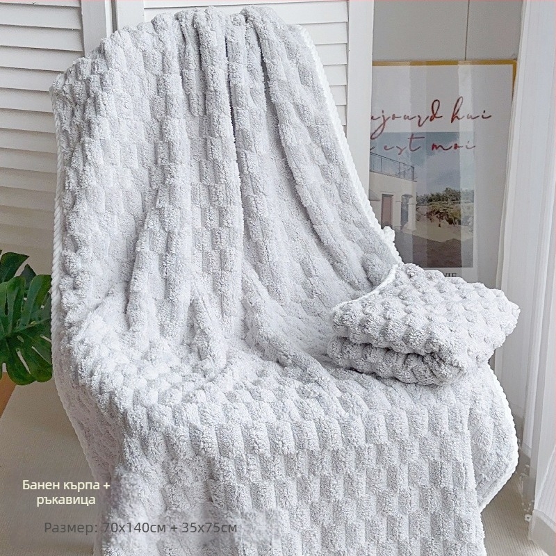 Тричленен комплект за баня: кърпа за увиване за възрастни, шапка за сушене на коса и кърпа; чист памук, прежда 150D, марка Silent Love