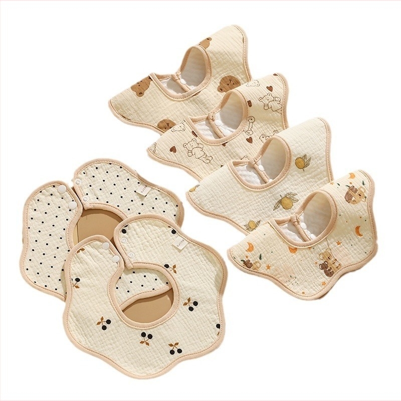 Бебешки лигавник от памучна марля, водоустойчив, карикатурен принт, подходящ за деца 0–6 години.