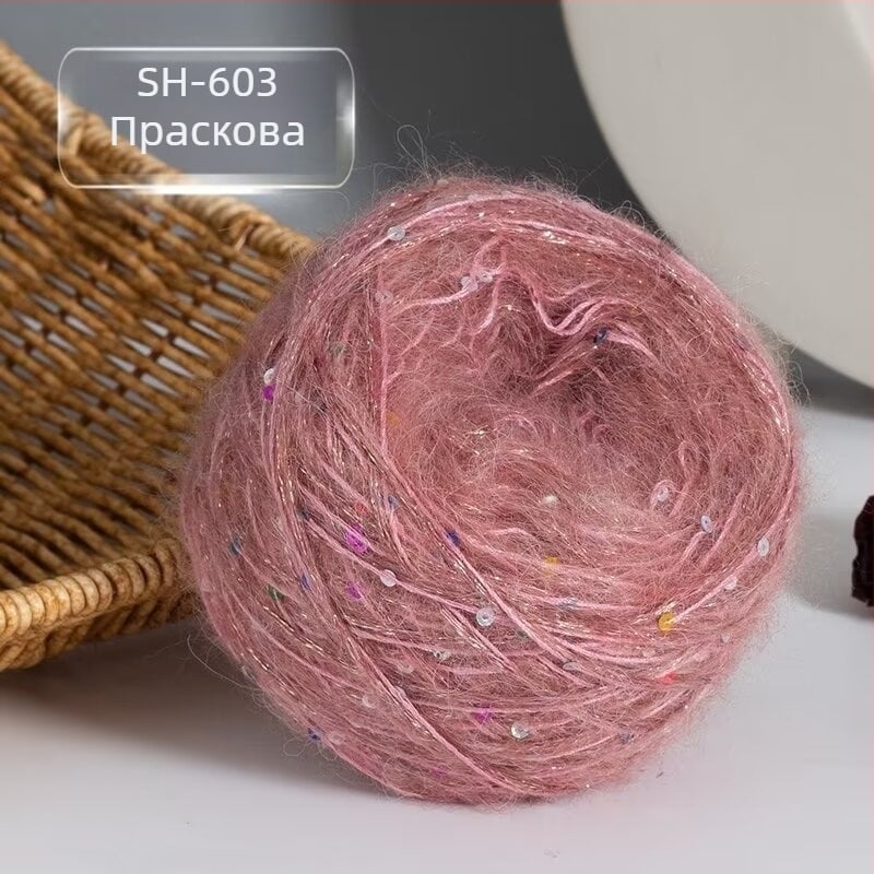Мохерова прежда за плетене — DIY комплект за шал и шапка със пайети