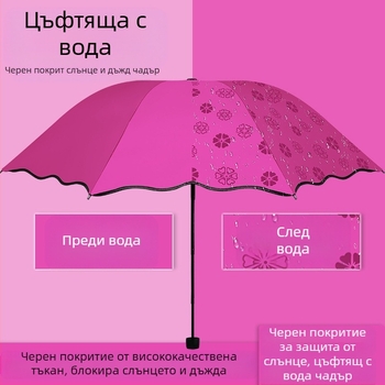 Женски сгъваем чадър за слънце и дъжд, ръчно отваряне/затваряне, UPF 50+, 8 стоманени ребра, тегло 320 g