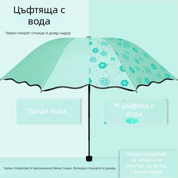 Женски сгъваем чадър за слънце и дъжд, ръчно отваряне/затваряне, UPF 50+, 8 стоманени ребра, тегло 320 g