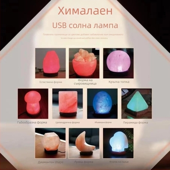 Нощна светлина Хималайска сол лампа, геометричен кристален абажур, захранване от контакт, ≤36V, модерен минимализъм
