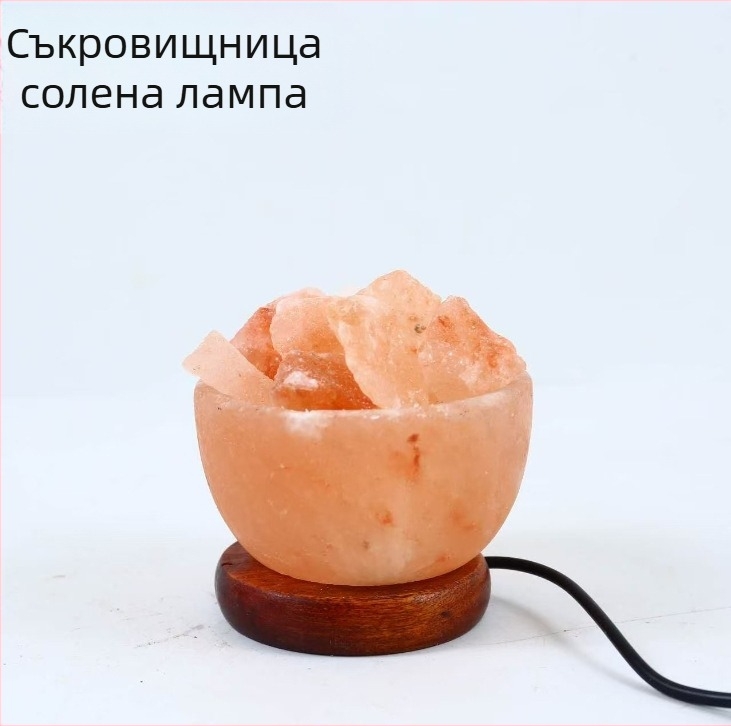 Нощна светлина Хималайска сол лампа, геометричен кристален абажур, захранване от контакт, ≤36V, модерен минимализъм