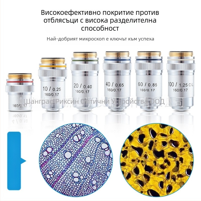 NISHAI ахроматичен микроскопски обективи комплект — 4x, 10x, 20x, 40x, 60x; приложения: биология, химия, изследвания