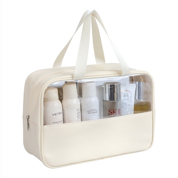 Чанта за тоалетни принадлежности с патчворк дизайн, PVC, водоустойчива, корейски стил, за пътуване