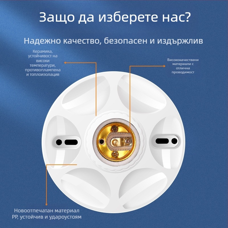 E27 керамичен резбов държач за лампа, PVC корпус и PVC абажур, IP20, модел QPD-008, захранване от гнездо