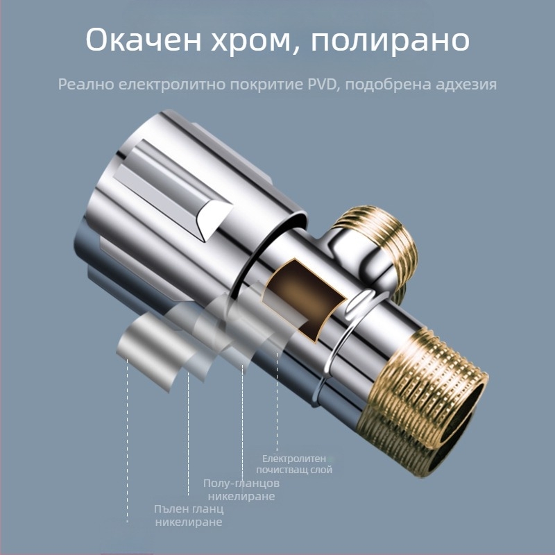Латунен ъглов клапан, стенен монтаж, модел 8289, работно налягане 1,6 MPa, вътрешен диаметър 14 мм
