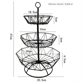 Кована железна кошница за плодове, нордичен трислоен дизайн, семпъл стил, за плодове, бонбони и сушени плодове, 2021 първокласно качество