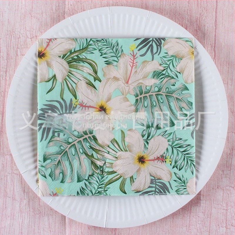 Салфетка със скандинавски стил тропически принт на джунглата, 3-пластова, първична дървесна пулпа, 20 листа, 70 г, печат на лого наличен