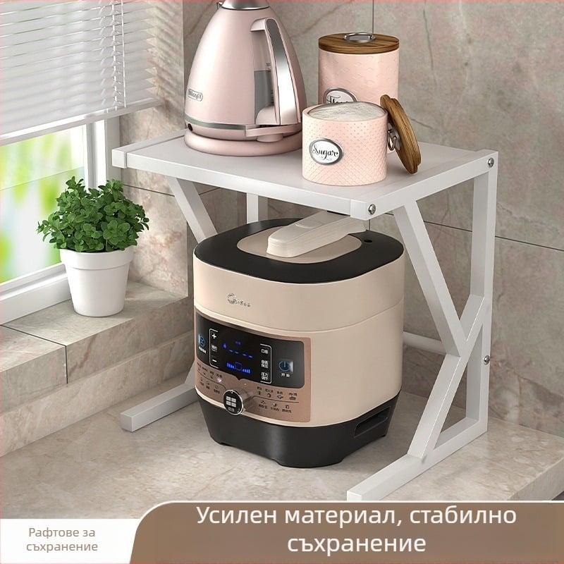 Кухненски рафт за микровълнова фурна – плот, въглеродна стомана, разтегателен, двойно ниво, мултифункционален