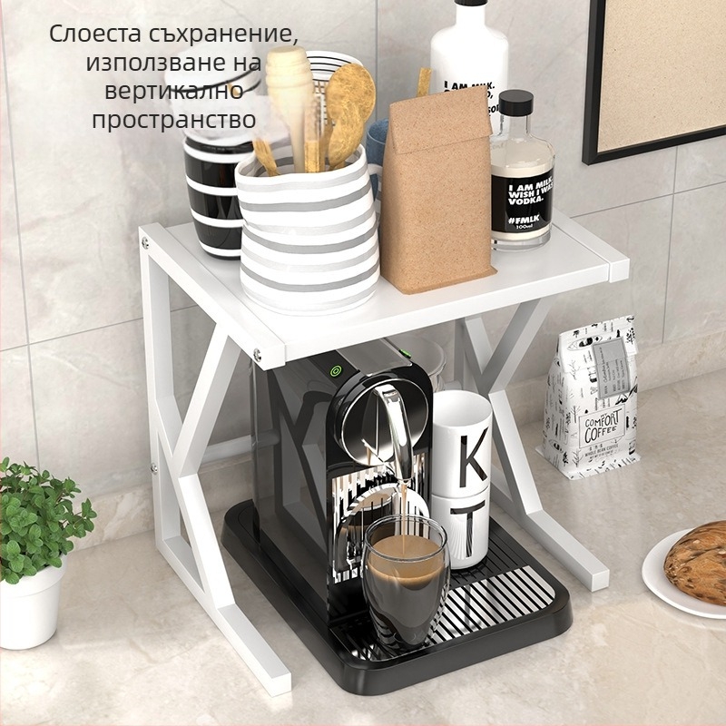 Кухненски рафт за микровълнова фурна – плот, въглеродна стомана, разтегателен, двойно ниво, мултифункционален