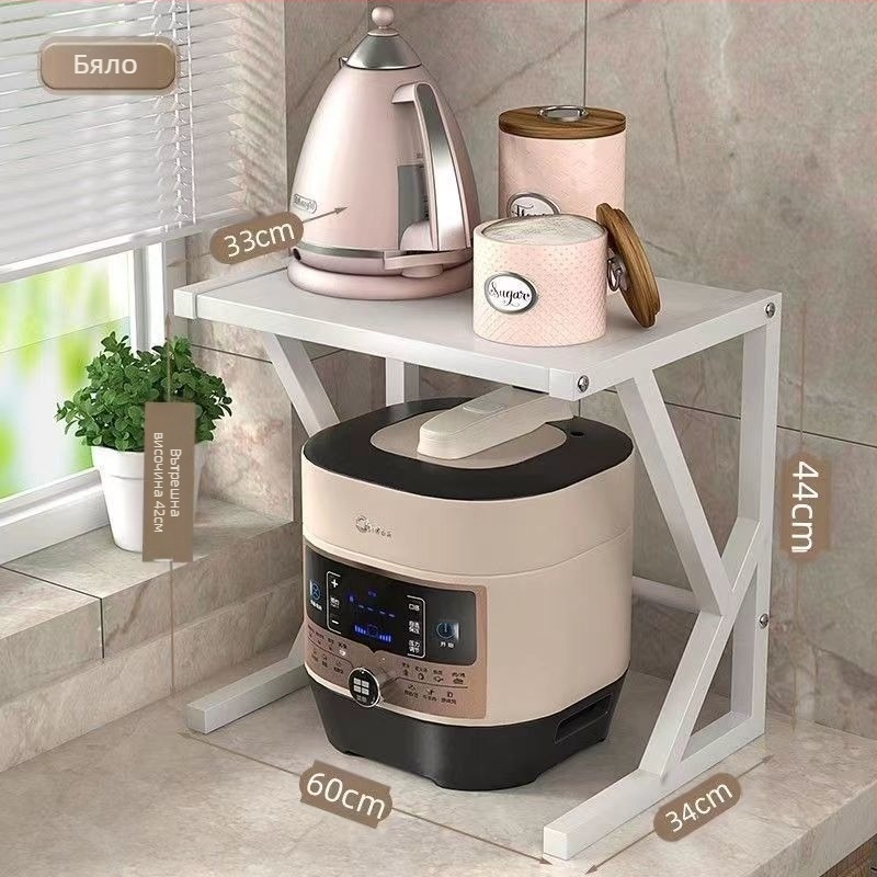 Кухненски рафт за микровълнова фурна – плот, въглеродна стомана, разтегателен, двойно ниво, мултифункционален