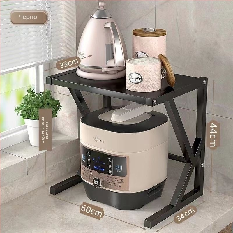 Кухненски рафт за микровълнова фурна – плот, въглеродна стомана, разтегателен, двойно ниво, мултифункционален