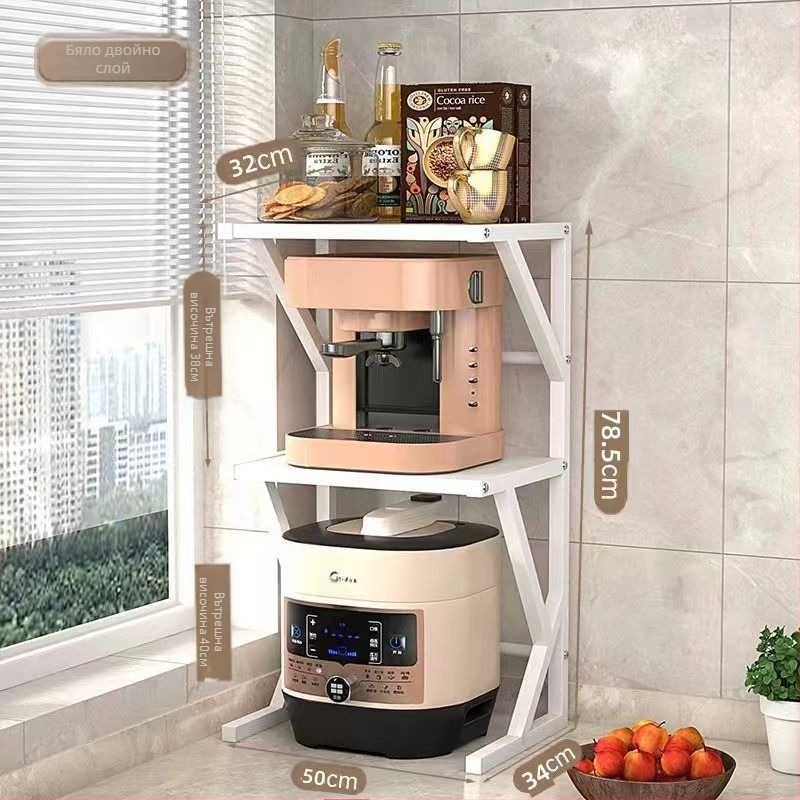 Кухненски рафт за микровълнова фурна – плот, въглеродна стомана, разтегателен, двойно ниво, мултифункционален