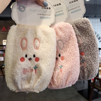 Детски дълги предпазни ръкави с котешка бродерия, плюшена полар флийс материя, карикатурен дизайн, есен-зима, за деца 3–13 г