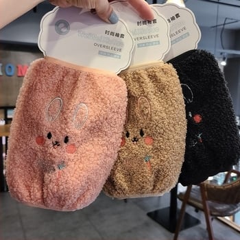 Детски дълги предпазни ръкави с котешка бродерия, плюшена полар флийс материя, карикатурен дизайн, есен-зима, за деца 3–13 г