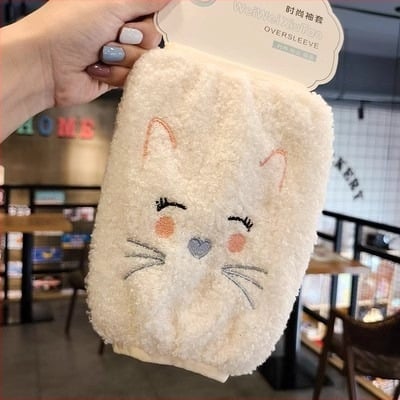 Детски дълги предпазни ръкави с котешка бродерия, плюшена полар флийс материя, карикатурен дизайн, есен-зима, за деца 3–13 г