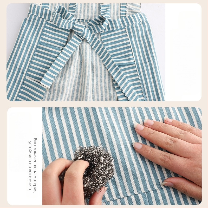 Фартух за кухня, памучно-ленен материал, райета, без ръкави, устойчив на петна, модерен стил