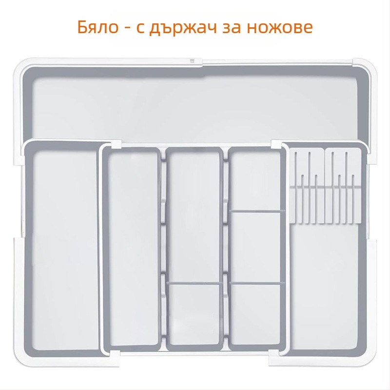 Разтегателен органайзер за кухненски прибори в чекмеджето — вградена конструкция, прост и модерен стил, модел 8045, PP/ABS