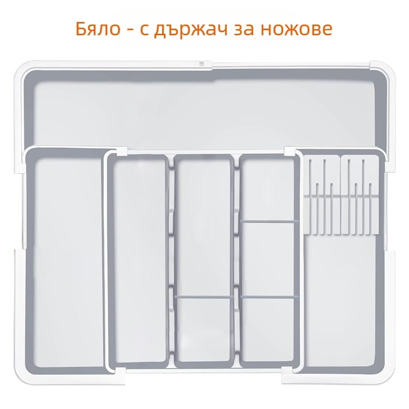 Разтегателен органайзер за кухненски прибори в чекмеджето — вградена конструкция, прост и модерен стил, модел 8045, PP/ABS