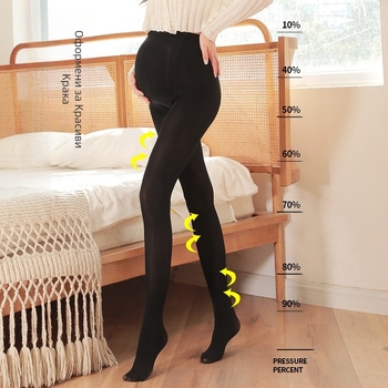 Бременни чорапогащи с регулируема опора за корема, антизакачане, средна плътност, 70–80% полиестер, корейски стил