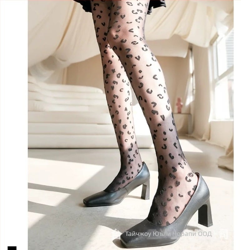 Колготки с леопардов принт, ретро жакард, повдигане на задника и оформяне, 15D найлон
