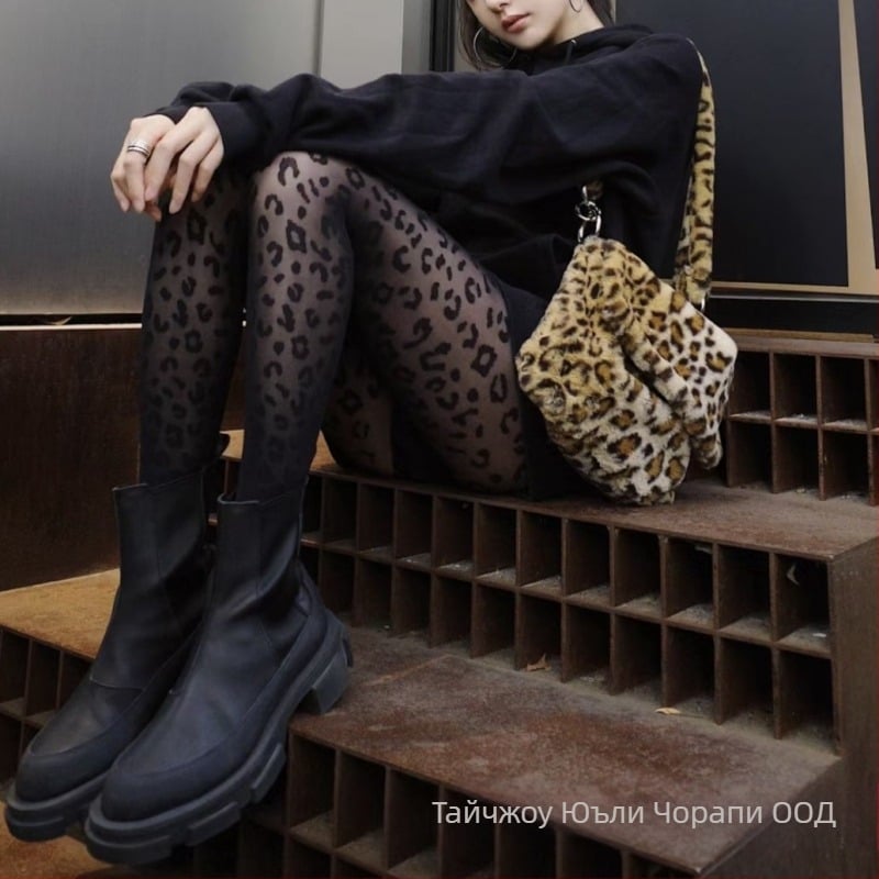 Колготки с леопардов принт, ретро жакард, повдигане на задника и оформяне, 15D найлон