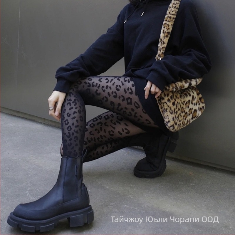 Колготки с леопардов принт, ретро жакард, повдигане на задника и оформяне, 15D найлон