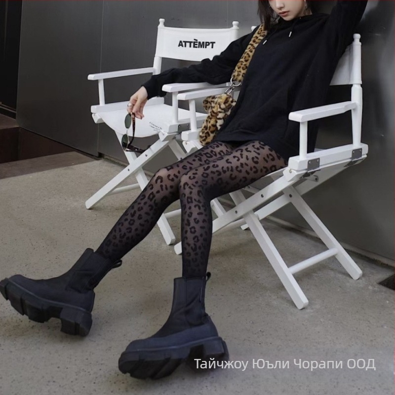 Колготки с леопардов принт, ретро жакард, повдигане на задника и оформяне, 15D найлон