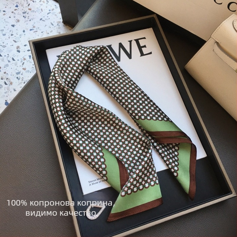 Копринен шал – малък квадрат, 100% коприна, проста тъкан, печат, сезон: лято