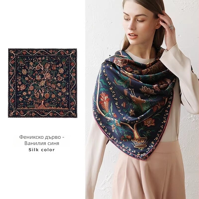 Копринен квадратен шал от мулбери коприна, сатенова тъкан, есенен сезон, произход Шаоксин, персонализирана опаковка с етикет за пране