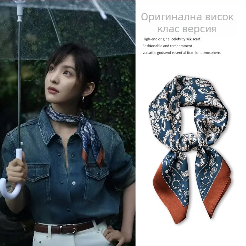 Пролет 2025 полиестерен квадратен шал в стил винтидж етно, китайски стил, warp-knit тъкане