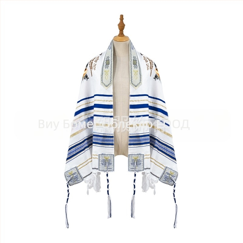 Унисекс шал с бродерия и жакардова полиестерна тъкан, мотив тотем, печат, удължен стил