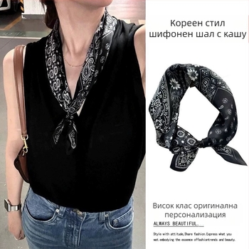 Вдъхновен от знаменитости Paisley квадратен шал с леопардов принт и аксесоар за връзване на косата (Полиестер • крепе плат • лято • пролет 2025)