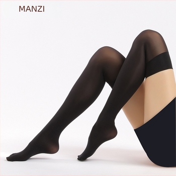 Manzi найлонови чорапи над коляното, едноцветни, тънки, дълга тръба, висока еластичност