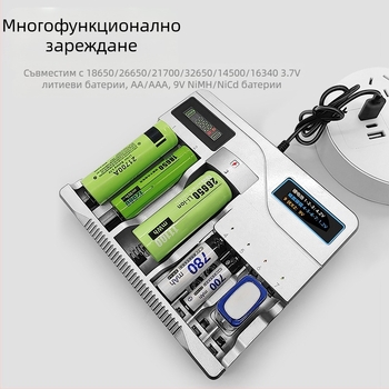 USB зарядно за батерии Li-ion и NiMH, двойна изходна мощност 4.2V/1A и 1.2V/1A, вход 5V, CE/ROHS