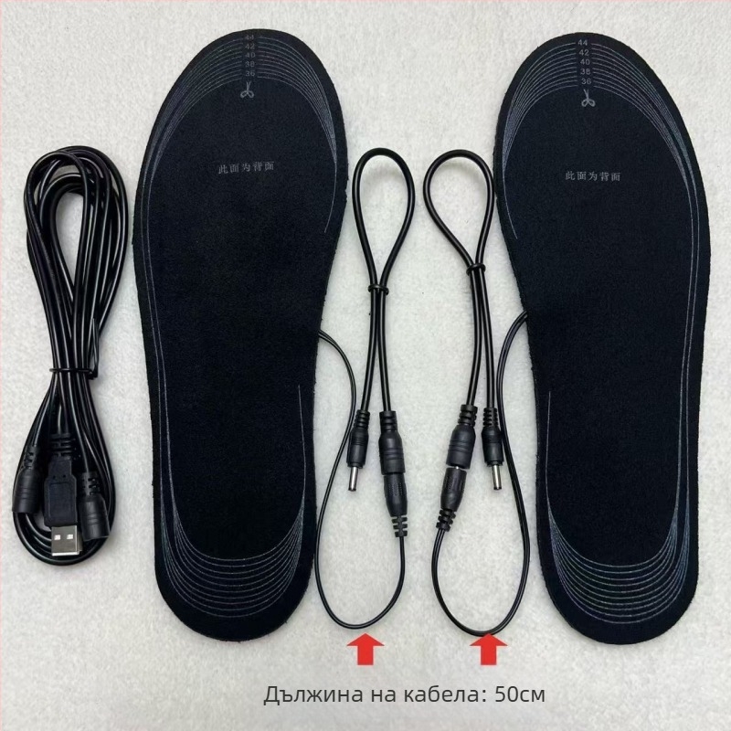 USB самонагряваща се стелка за обувки, рязане по размер, кадифена горна част, EVA подметка