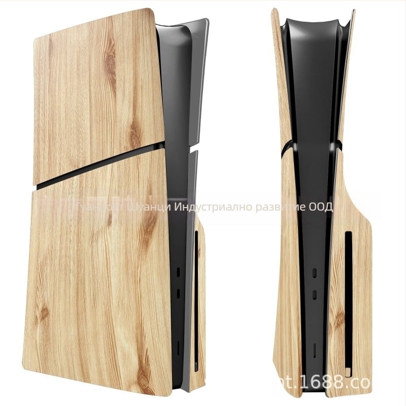 PS5 Slim дървен корпус - заместващ корпус за PS5 Slim, ABS пластмаса, комплект от 4 части