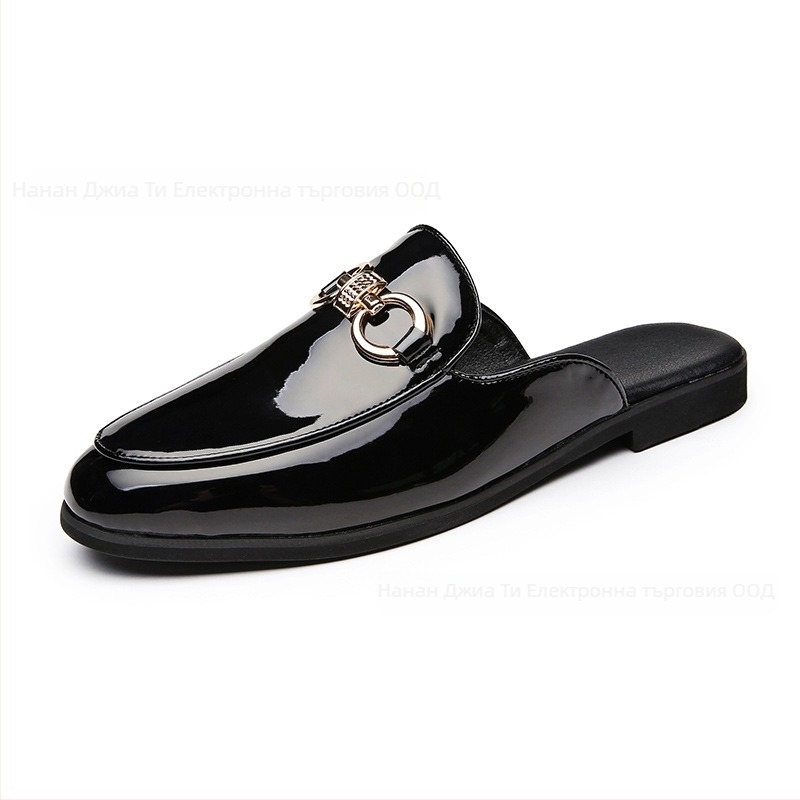Мъжки лофери slip-on с каре модел, кожена носна част, PU горна част, гумена подметка, летни ежедневни обувки