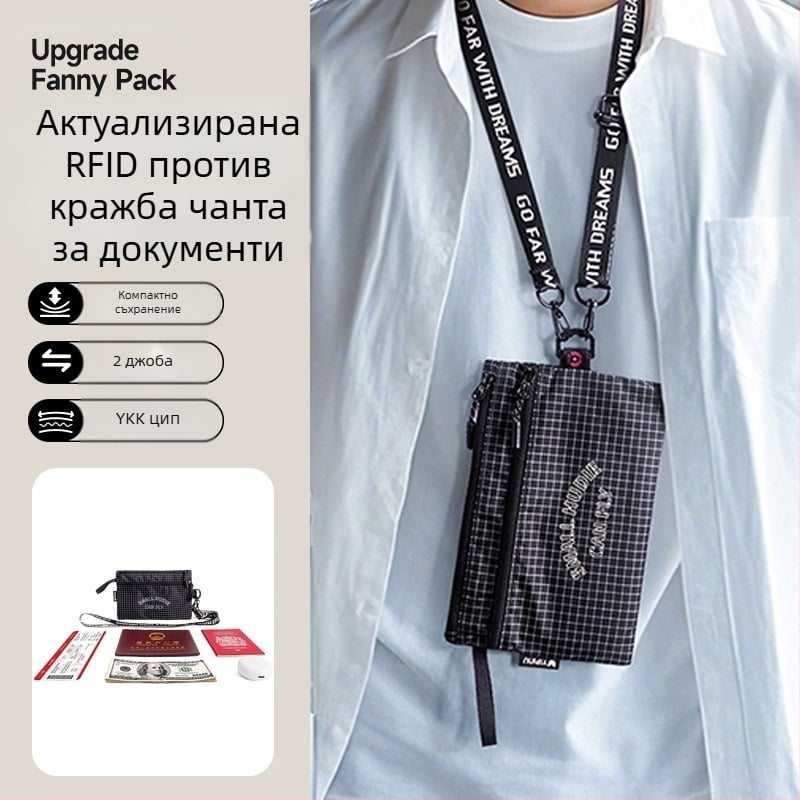 Дръжач за паспорт на шия с RFID защита, анти‑кражба, мултифункционален организатор за паспорт и ID карта
