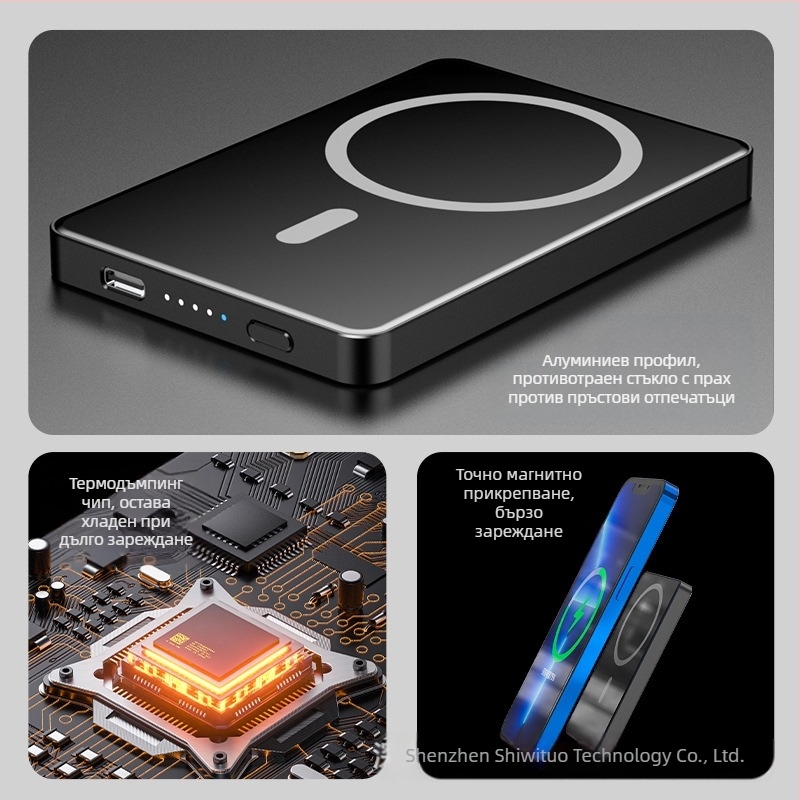Vivito магнитно безжично преносимо зарядно устройство – 20W PD бързо зареждане, магнитно привличане, литиево-полимерна батерия 5000–10000mAh