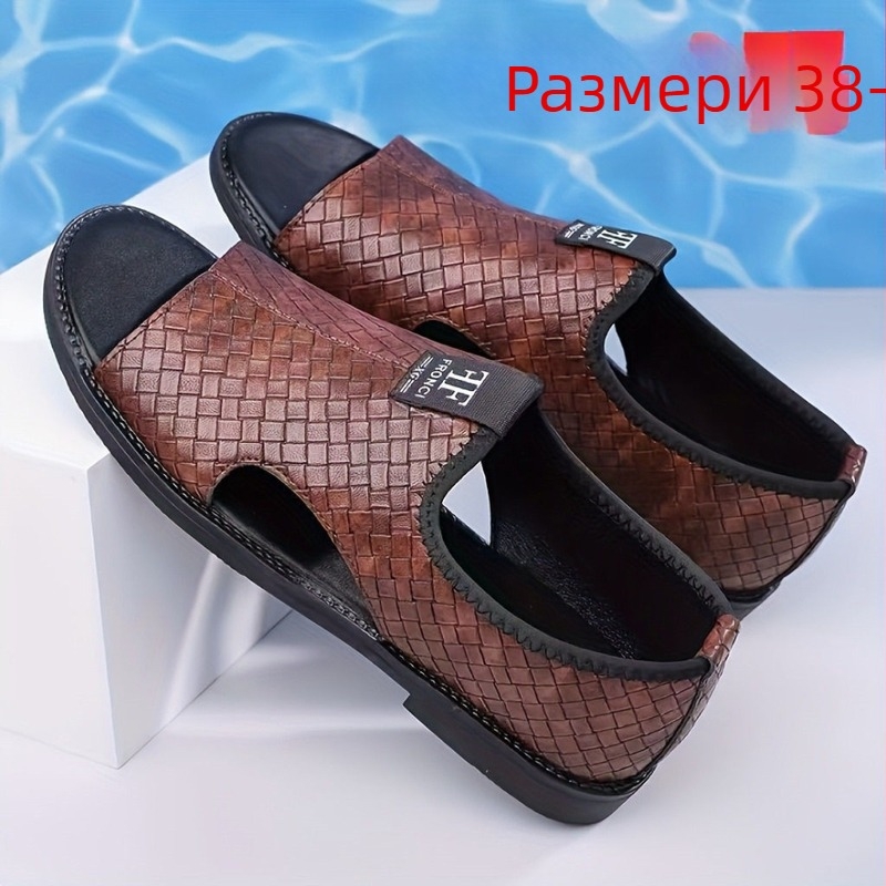 Мъжки сандали от микрофибърна кожа с релефна текстура, водоустойчиви, гумена подметка, slip-on, casual стил, с открити пръсти