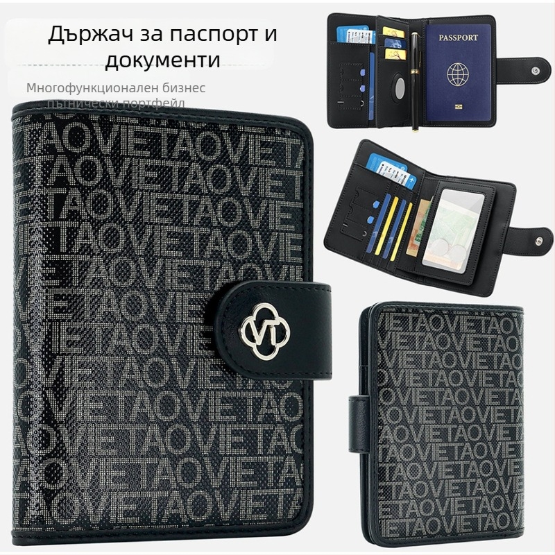 PU кожен паспортно-документо портфейл със закопчалка, множество слотове за карти, унисекс, модел с буквен принт