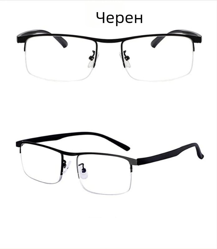 Четящи очила с лещи от смола, метална половин рамка, квадратен дизайн