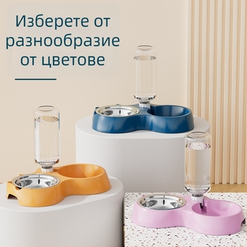 Автоматичен подхранвач за котки и купа за вода от неръждаема стомана, модел 00089613, марка Qiang Hong