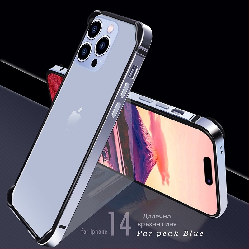 Калъф за телефон с ултра тънка метална рамка за iPhone 14 и серия iPhone 13 – антипад, алуминиева сплав рамка, оксидирана повърхност, поддръжка за персонализация